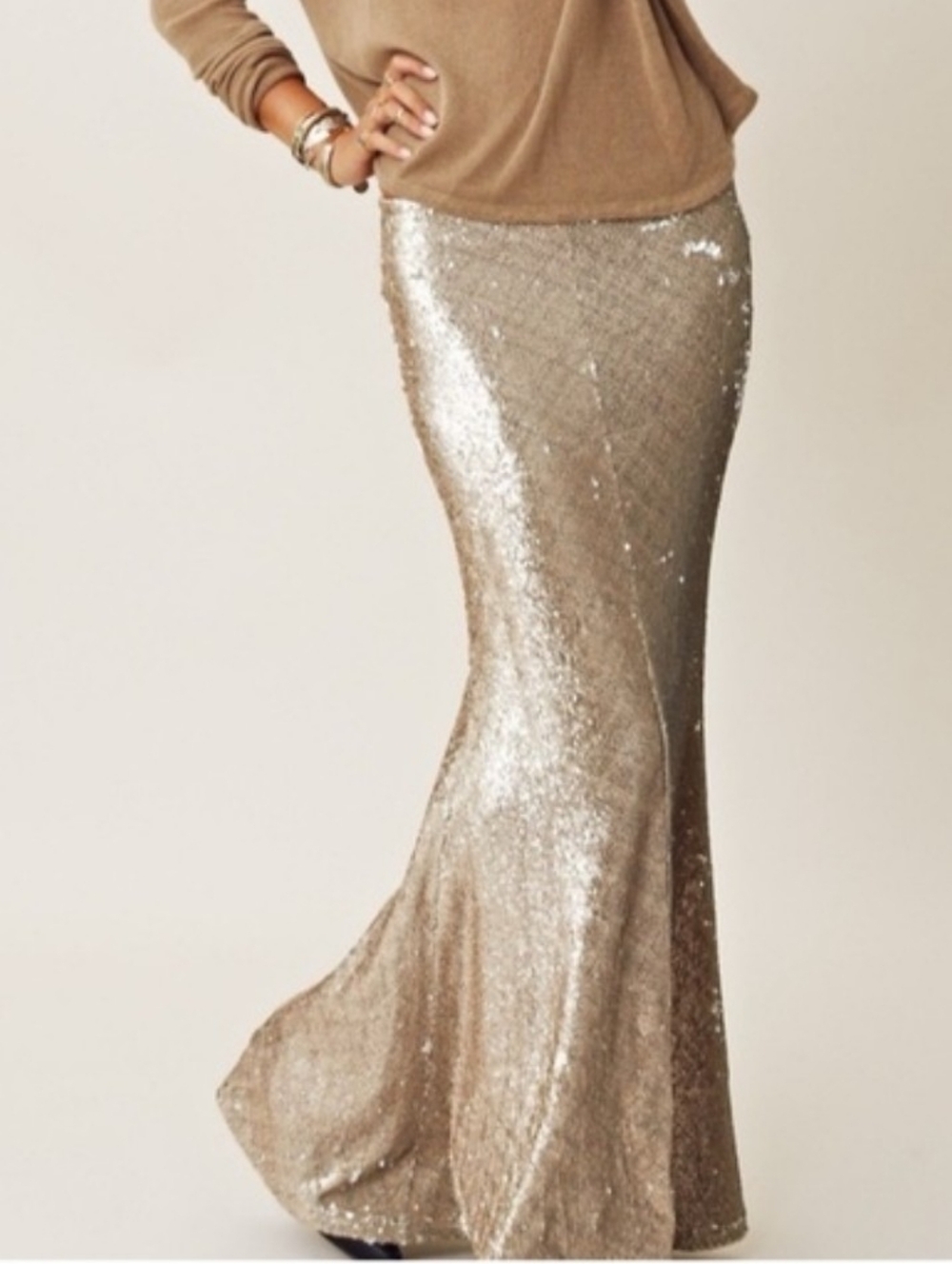 Line & Dot Goldie Silver Sequin Mermaid Tulip Maxi Skirt size Medium - Picture 13 of 16